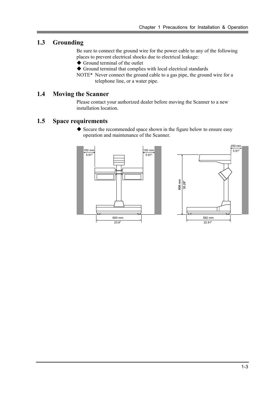 3 grounding, 4 moving the scanner, 5 space requirements | Konica Minolta PS5000C User Manual | Page 19 / 74