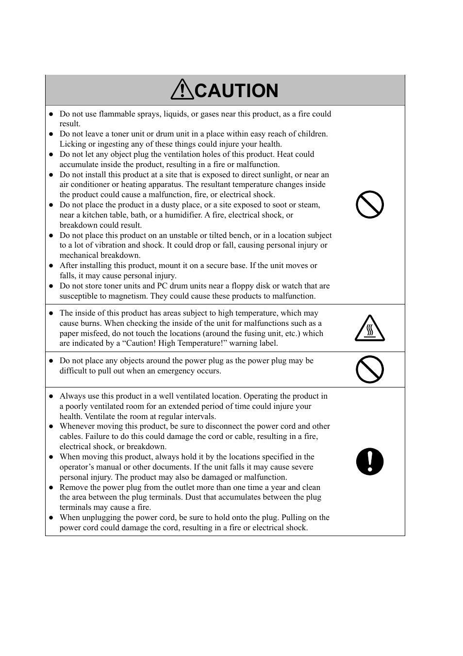 Caution | Konica Minolta PS5000C User Manual | Page 6 / 74