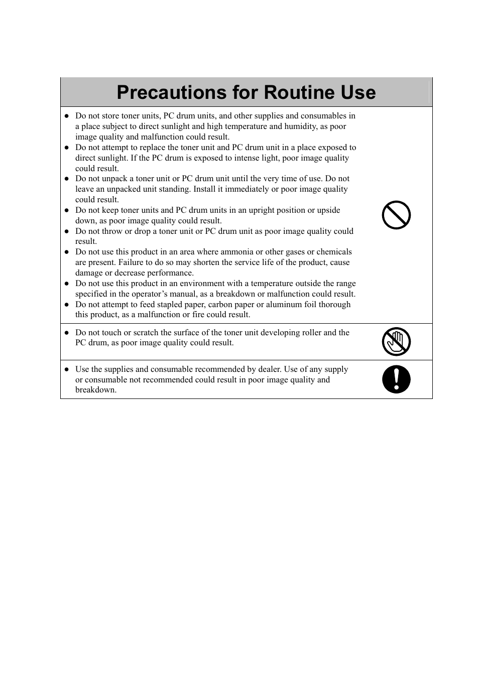 Precautions for routine use | Konica Minolta PS5000C User Manual | Page 7 / 74