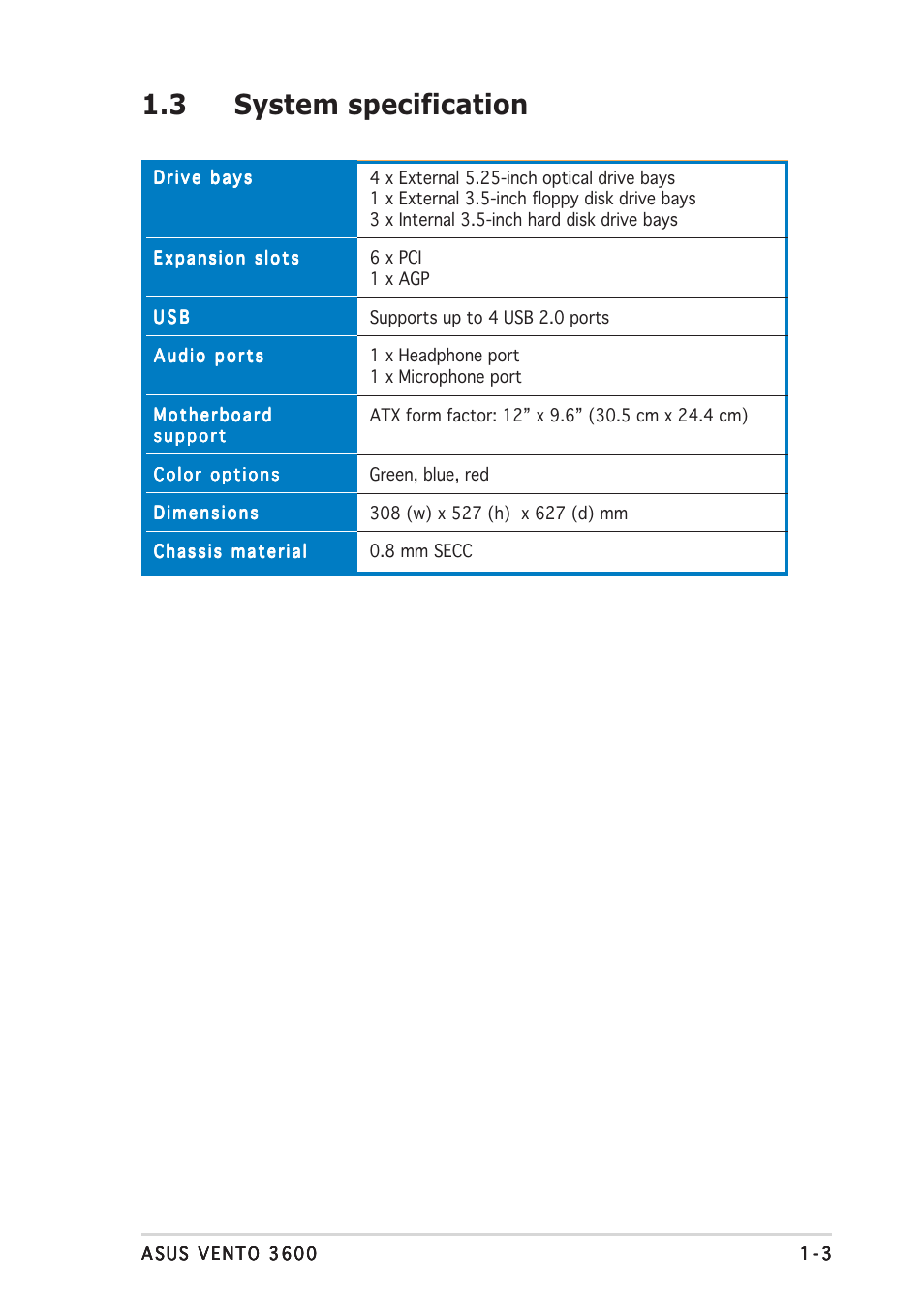 3 system specification | Asus Gaming Machine Chassis Kit VENTO 3600 User Manual | Page 11 / 36