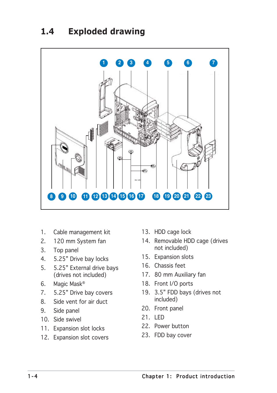 4 exploded drawing | Asus Gaming Machine Chassis Kit VENTO 3600 User Manual | Page 12 / 36