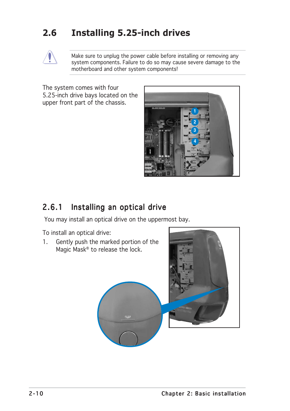 6 installing 5.25-inch drives | Asus Gaming Machine Chassis Kit VENTO 3600 User Manual | Page 26 / 36