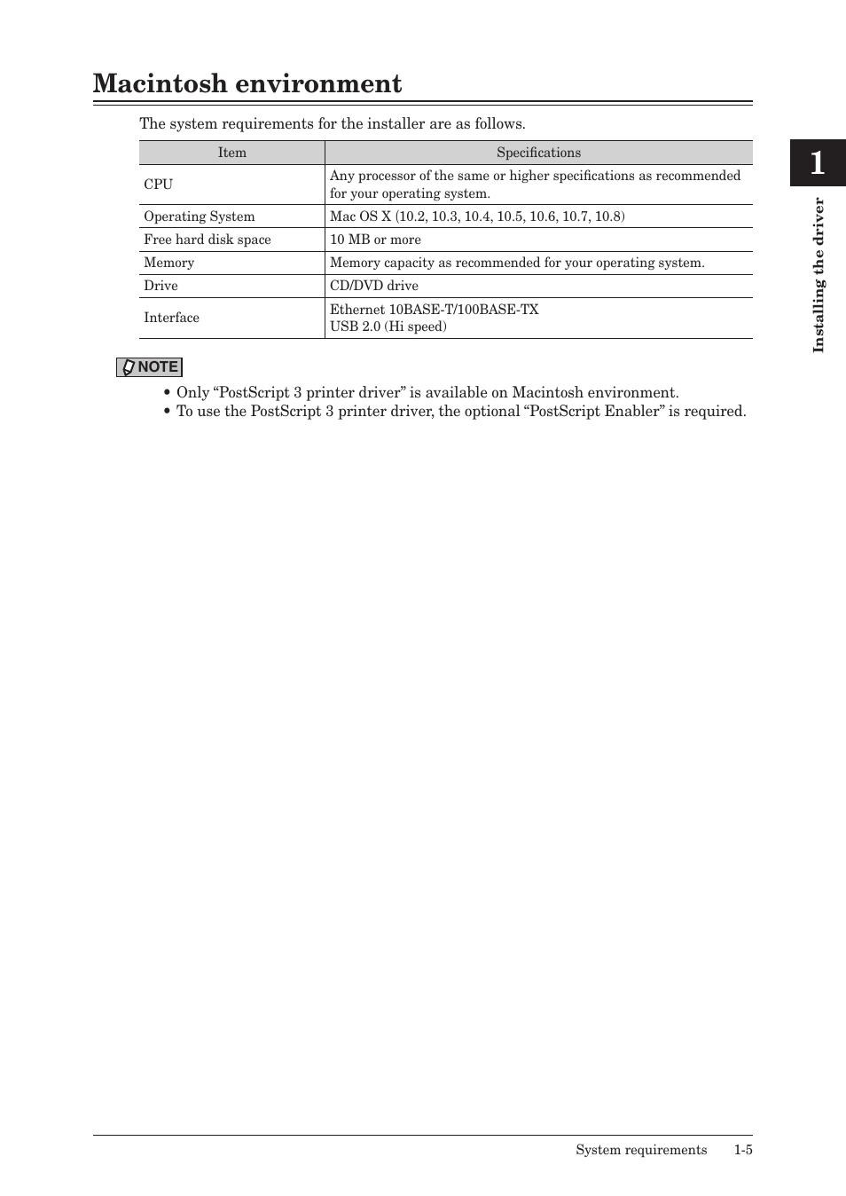 Macintosh environment, Macintosh environment -5 | Konica Minolta bizhub 25e User Manual | Page 12 / 120