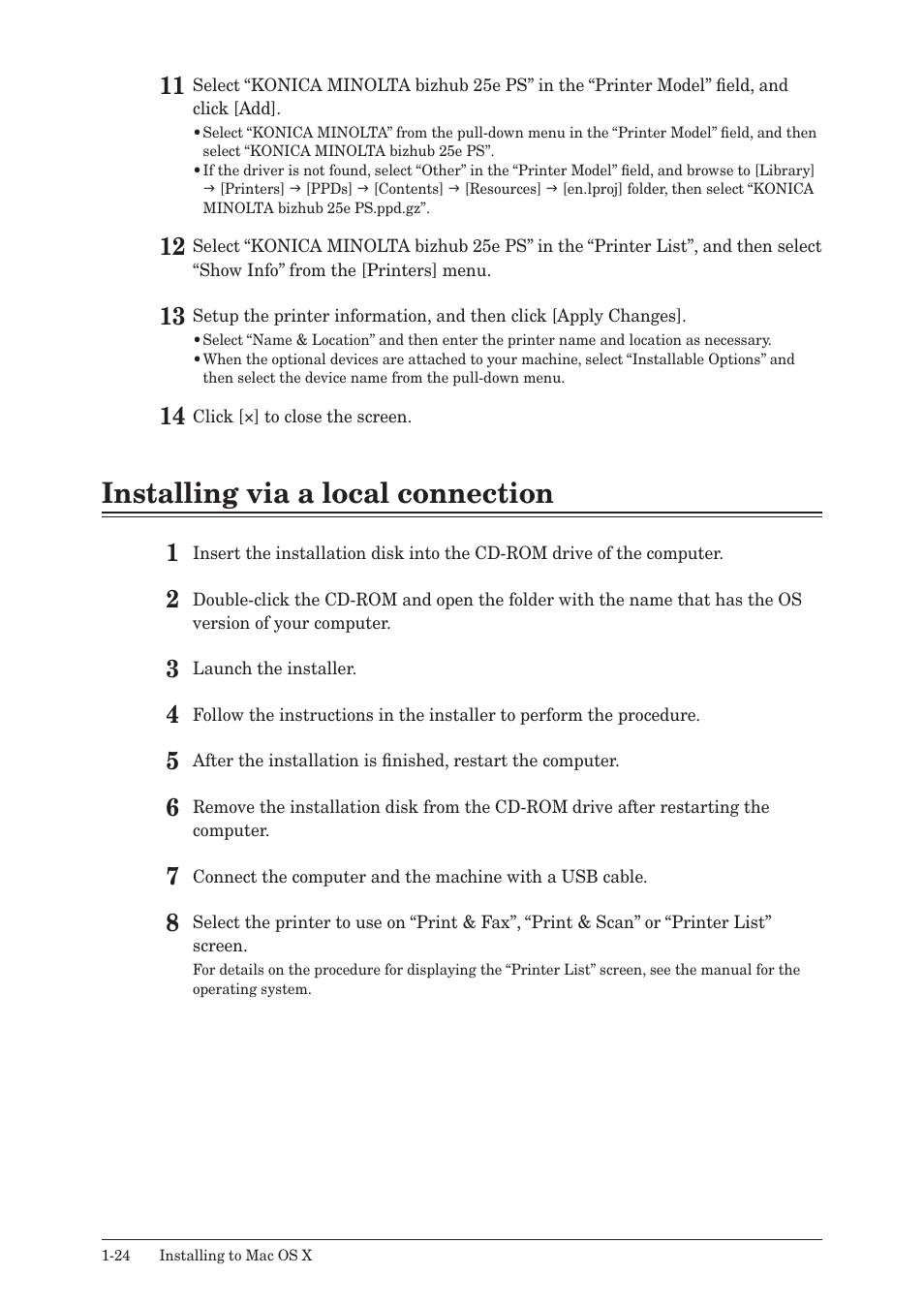 Installing via a local connection, Installing via a local connection -24 | Konica Minolta bizhub 25e User Manual | Page 31 / 120