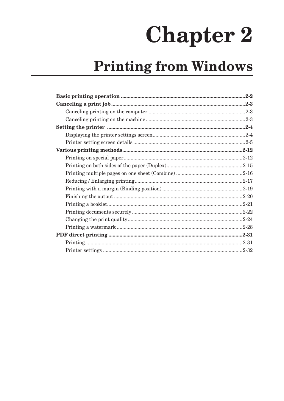 Chapter 2, Printing from windows, Chapter 2 printing from windows | Konica Minolta bizhub 25e User Manual | Page 34 / 120