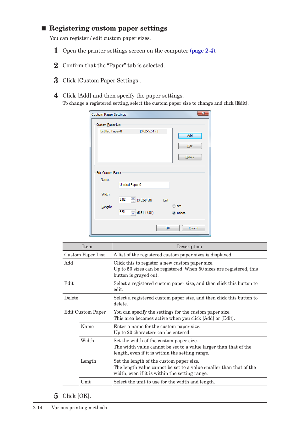 Registering custom paper settings | Konica Minolta bizhub 25e User Manual | Page 47 / 120