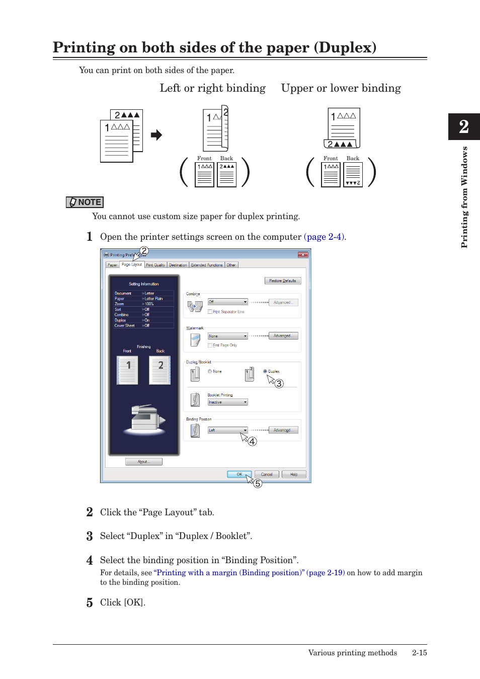 Printing on both sides of the paper (duplex), Printing on both sides of the paper (duplex) -15 | Konica Minolta bizhub 25e User Manual | Page 48 / 120