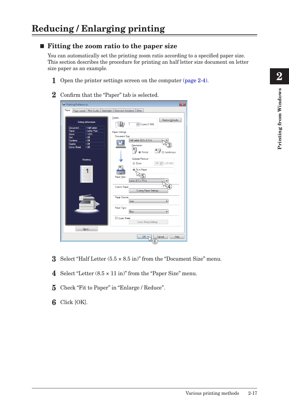 Reducing / enlarging printing, Reducing / enlarging printing -17 | Konica Minolta bizhub 25e User Manual | Page 50 / 120