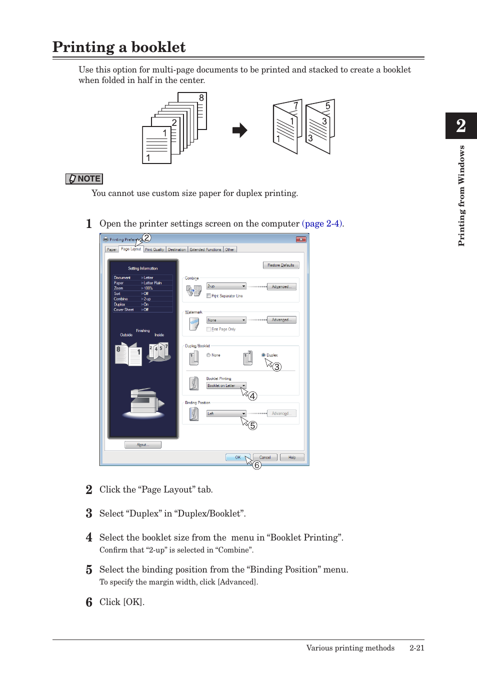 Printing a booklet, Printing a booklet -21 | Konica Minolta bizhub 25e User Manual | Page 54 / 120