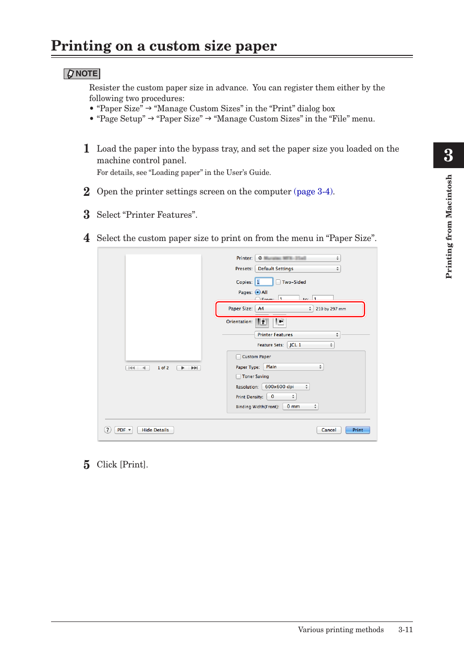 Printing on a custom size paper, Printing on a custom size paper -11 | Konica Minolta bizhub 25e User Manual | Page 78 / 120