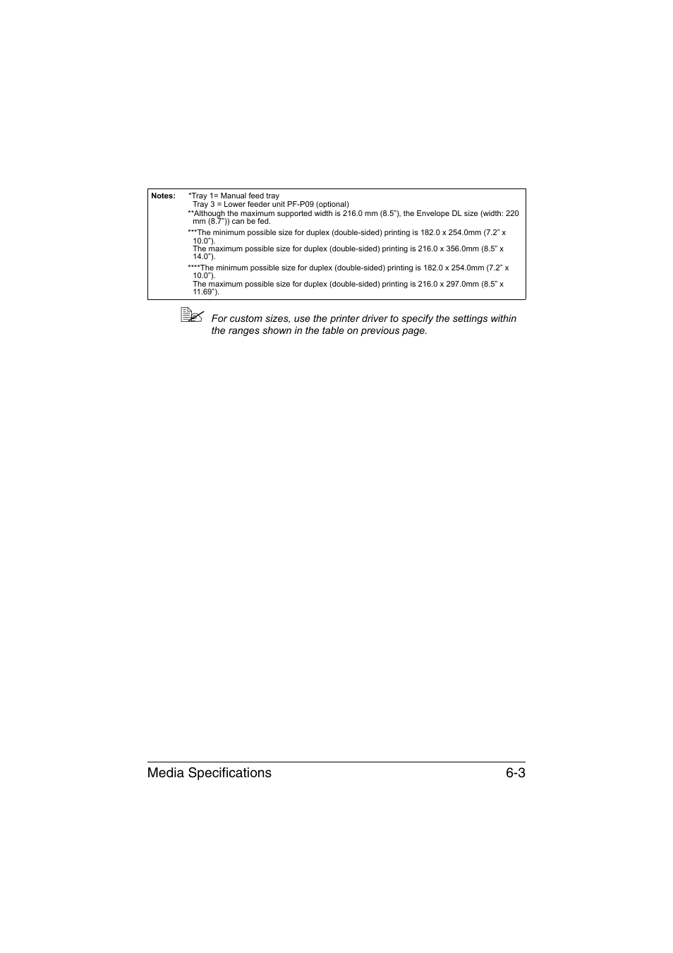 Media specifications 6-3 | Konica Minolta bizhub C35P User Manual | Page 122 / 280