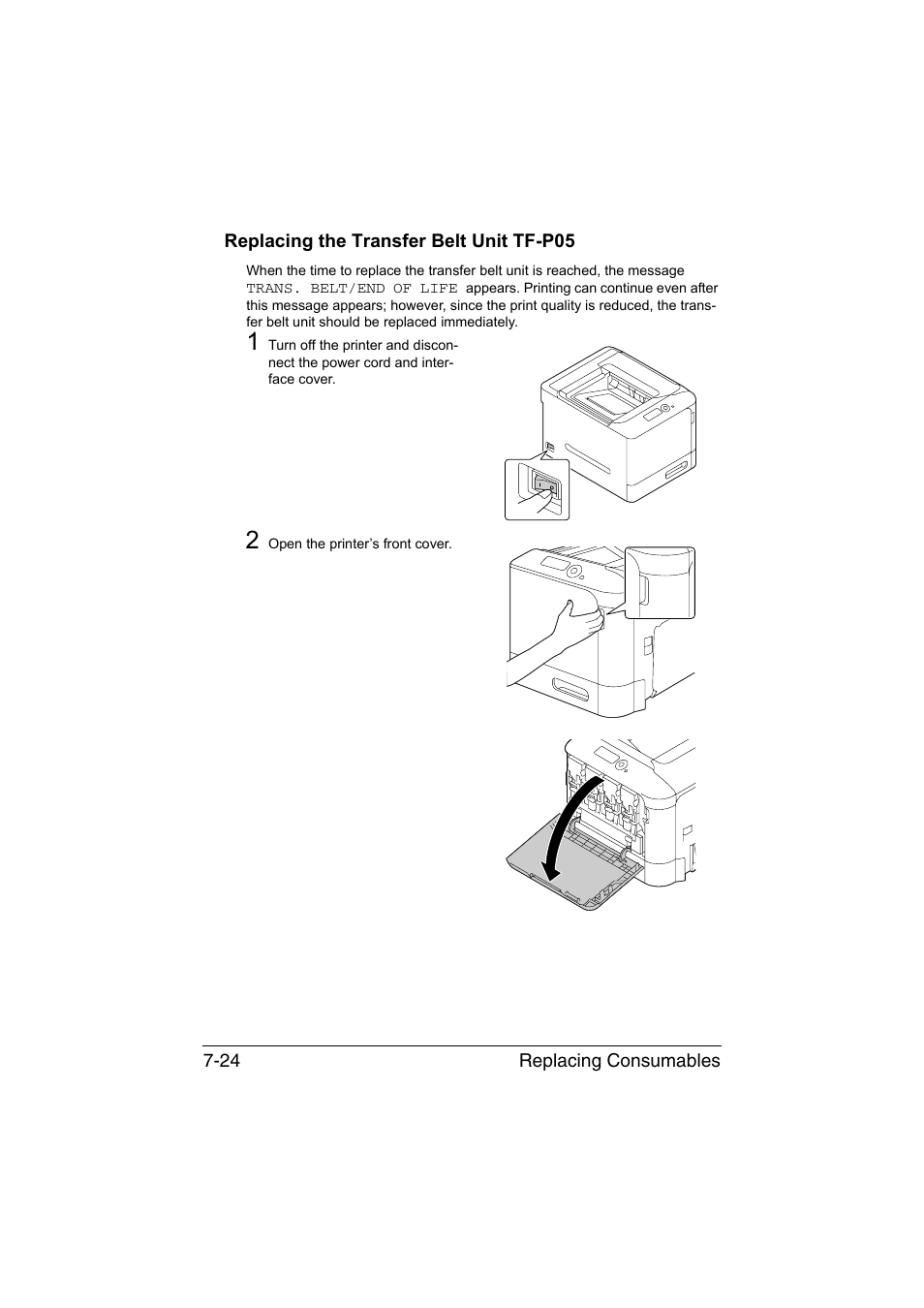 Replacing the transfer belt unit tf-p05, Replacing the transfer belt unit tf-p05 -24 | Konica Minolta bizhub C35P User Manual | Page 177 / 280