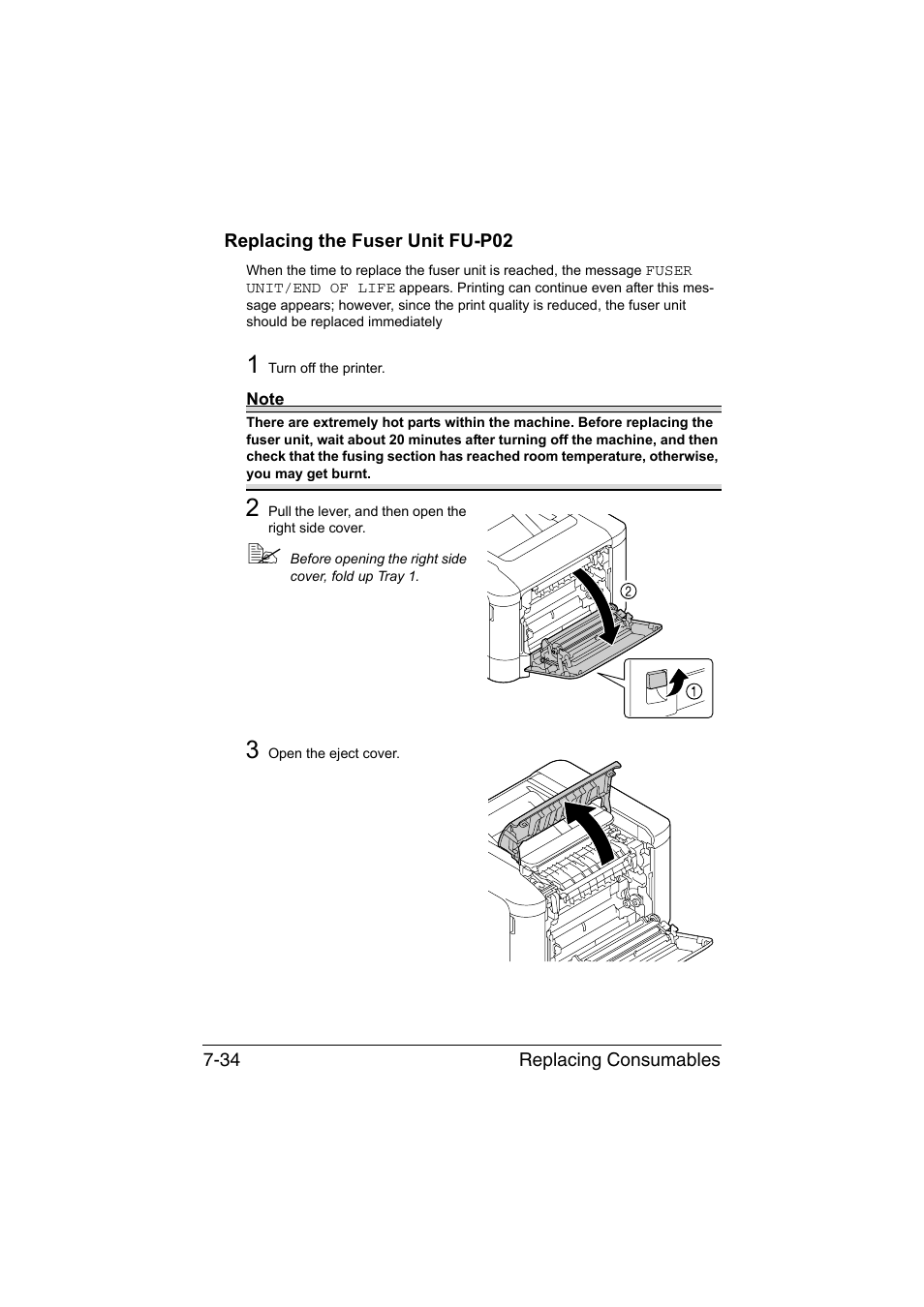 Replacing the fuser unit fu-p02, Replacing the fuser unit fu-p02 -34 | Konica Minolta bizhub C35P User Manual | Page 187 / 280