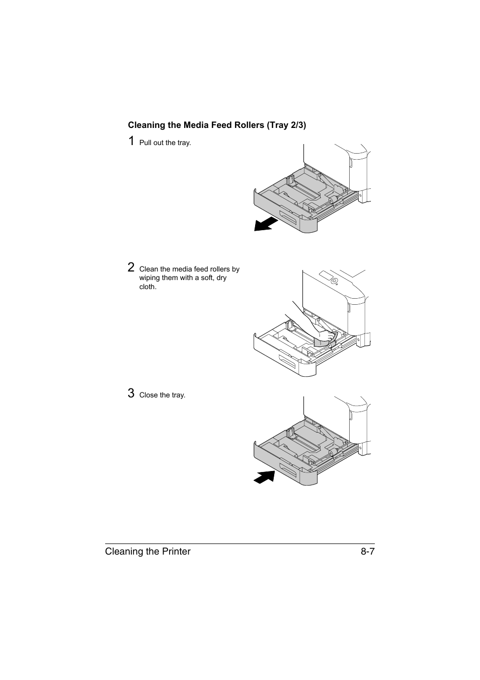 Cleaning the media feed rollers (tray 2/3), Cleaning the media feed rollers (tray 2/3) -7 | Konica Minolta bizhub C35P User Manual | Page 198 / 280