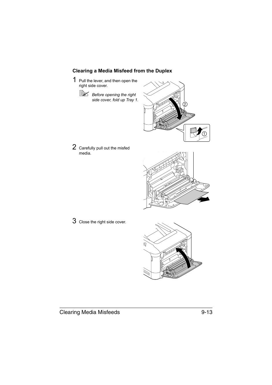 Clearing a media misfeed from the duplex, Clearing a media misfeed from the duplex -13 | Konica Minolta bizhub C35P User Manual | Page 218 / 280
