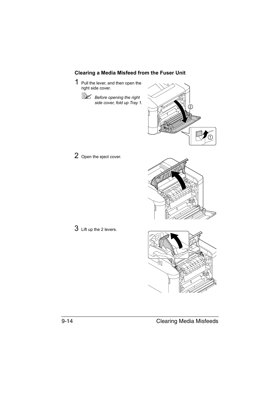 Clearing a media misfeed from the fuser unit, Clearing a media misfeed from the fuser unit -14 | Konica Minolta bizhub C35P User Manual | Page 219 / 280