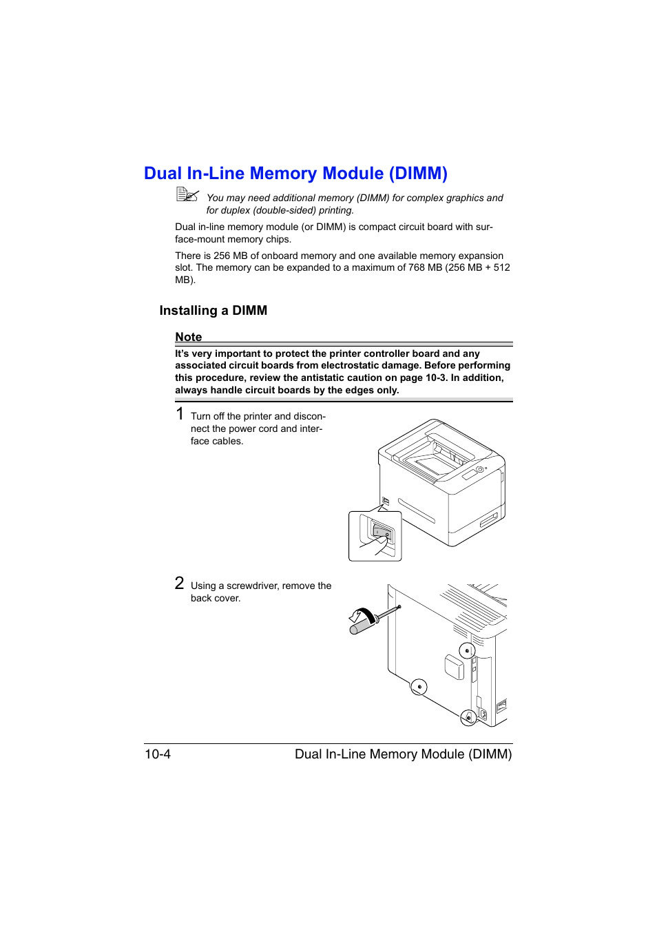 Dual in-line memory module (dimm), Installing a dimm, Dual in-line memory module (dimm) -4 | Installing a dimm -4 | Konica Minolta bizhub C35P User Manual | Page 255 / 280