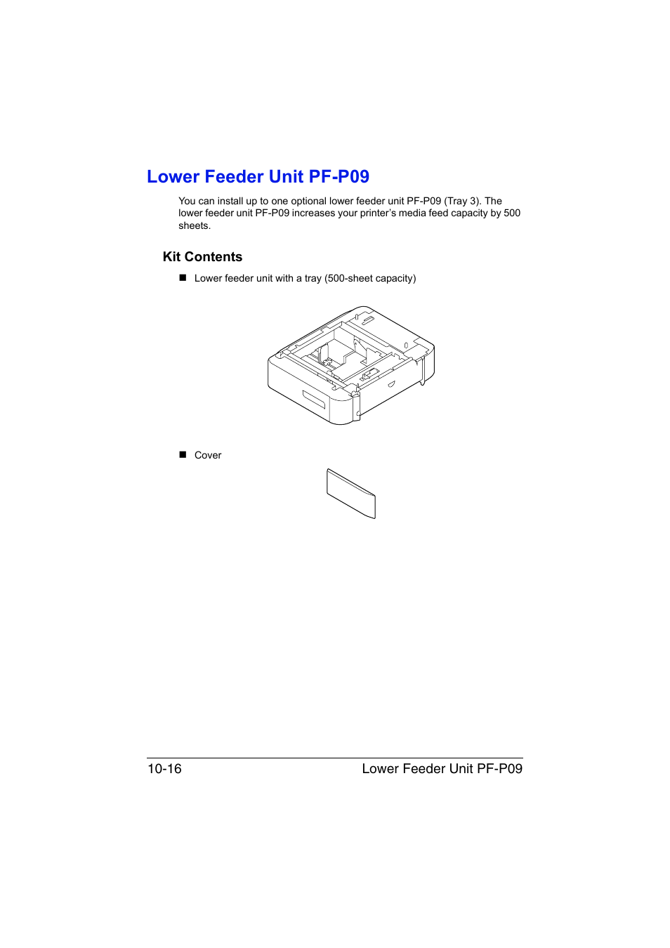 Lower feeder unit pf-p09, Kit contents, Lower feeder unit pf-p09 -16 | Kit contents -16 | Konica Minolta bizhub C35P User Manual | Page 267 / 280