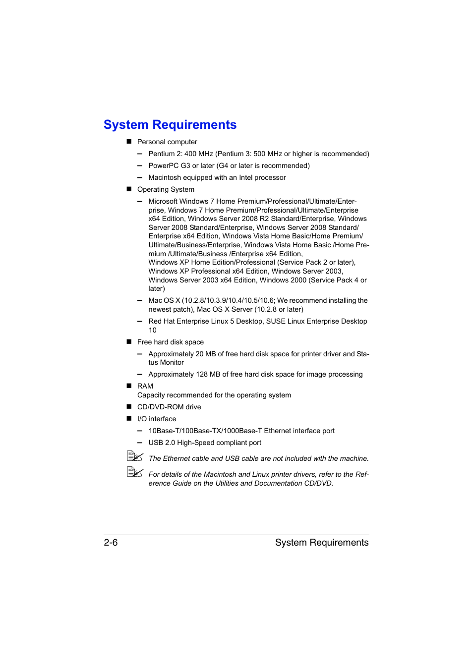 System requirements, System requirements -6 | Konica Minolta bizhub C35P User Manual | Page 27 / 280