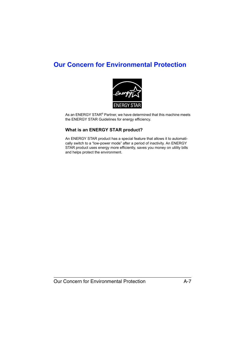 Our concern for environmental protection, What is an energy star product | Konica Minolta bizhub C35P User Manual | Page 278 / 280