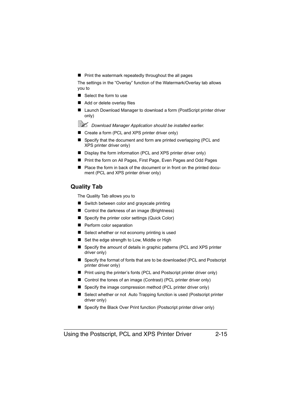 Quality tab, Quality tab -15 | Konica Minolta bizhub C35P User Manual | Page 36 / 280