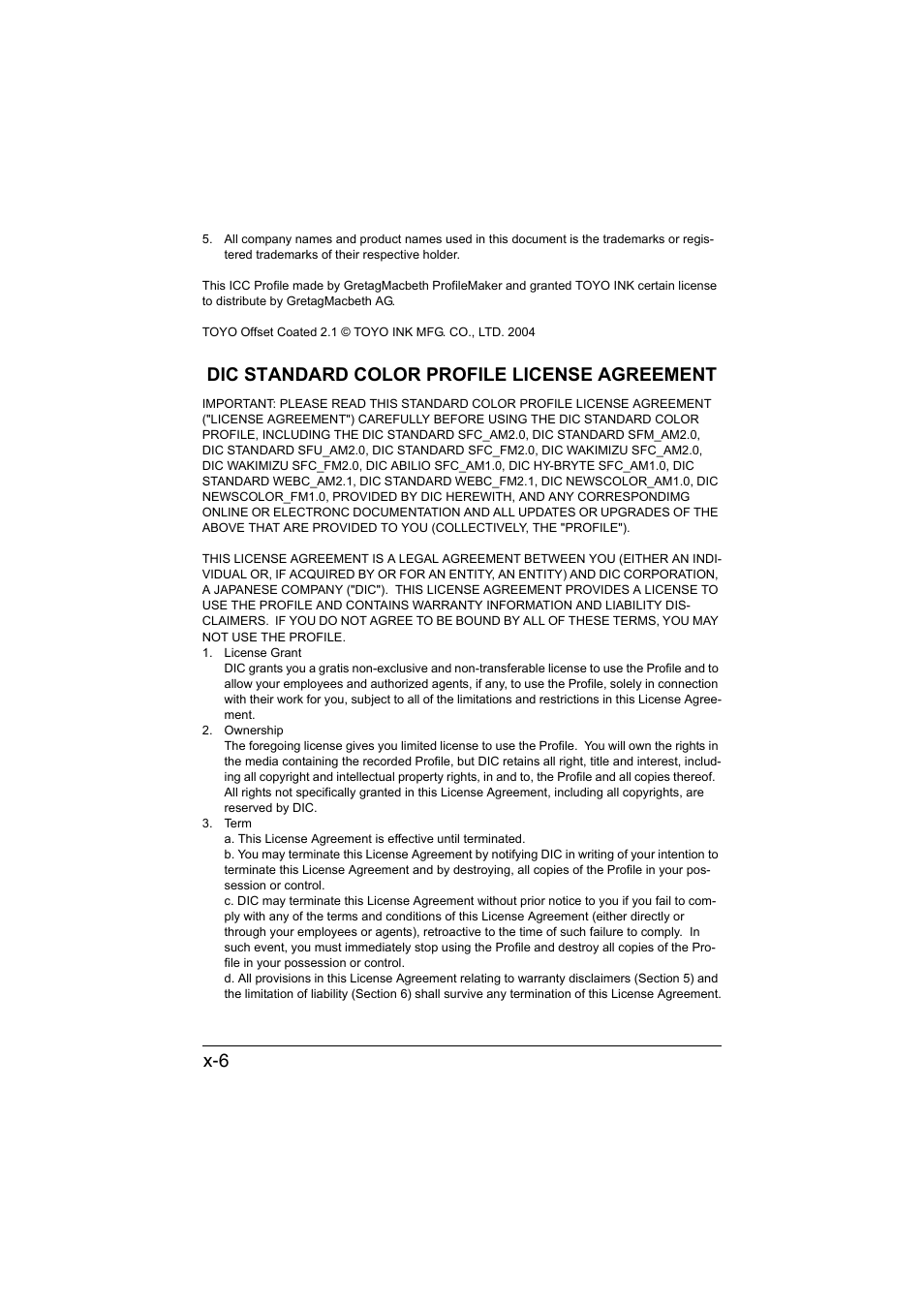 Dic standard color profile license agreement | Konica Minolta bizhub C35P User Manual | Page 7 / 280