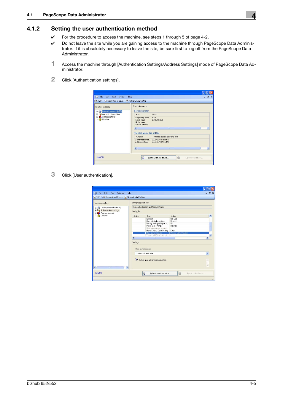 2 setting the user authentication method, Setting the user authentication method -5 | Konica Minolta bizhub Secure User Manual | Page 152 / 185