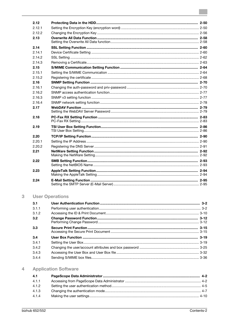 3user operations, 4application software | Konica Minolta bizhub Secure User Manual | Page 3 / 185