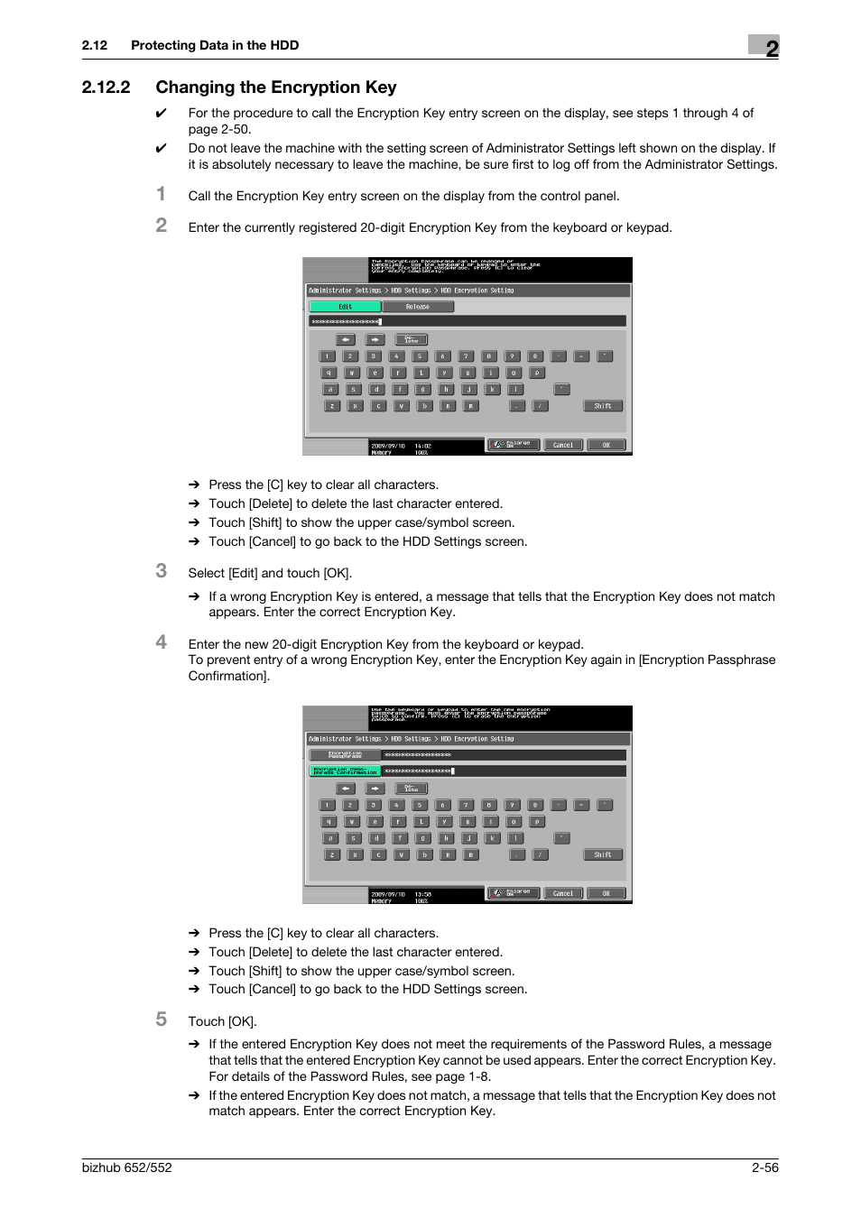 2 changing the encryption key, Changing the encryption key -56 | Konica Minolta bizhub Secure User Manual | Page 71 / 185