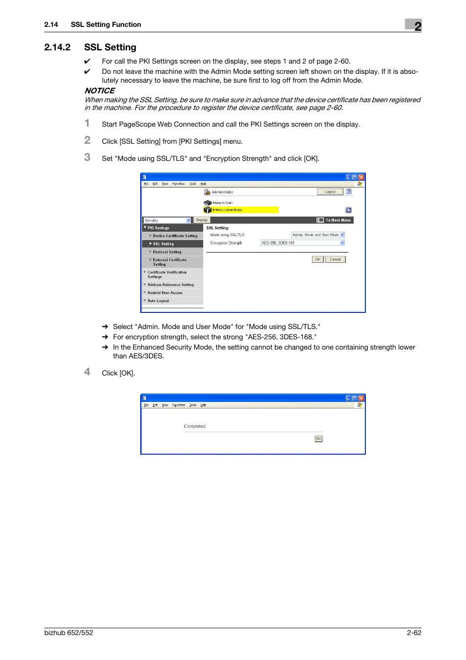2 ssl setting, Ssl setting -62 | Konica Minolta bizhub Secure User Manual | Page 77 / 185