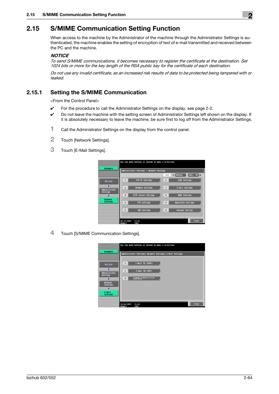 15 s/mime communication setting function, 1 setting the s/mime communication, S/mime communication setting function -64 | Setting the s/mime communication -64 | Konica Minolta bizhub Secure User Manual | Page 79 / 185