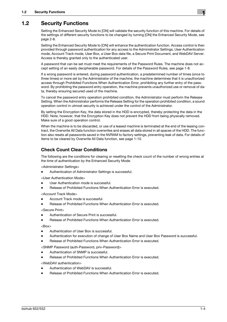 2 security functions, Check count clear conditions | Konica Minolta bizhub Secure User Manual | Page 8 / 185