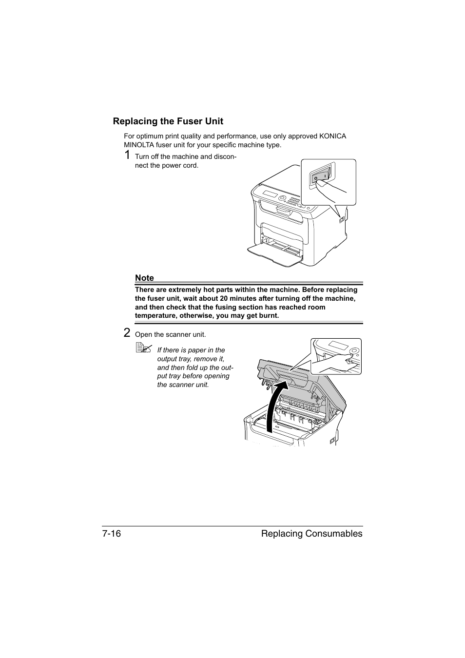 Replacing the fuser unit, Replacing the fuser unit -16 | Konica Minolta magicolor 1680MF User Manual | Page 101 / 169