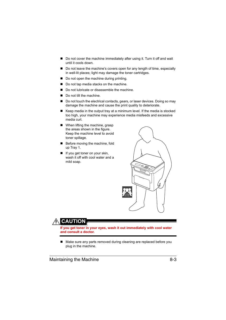 Caution, Maintaining the machine 8-3 | Konica Minolta magicolor 1680MF User Manual | Page 112 / 169