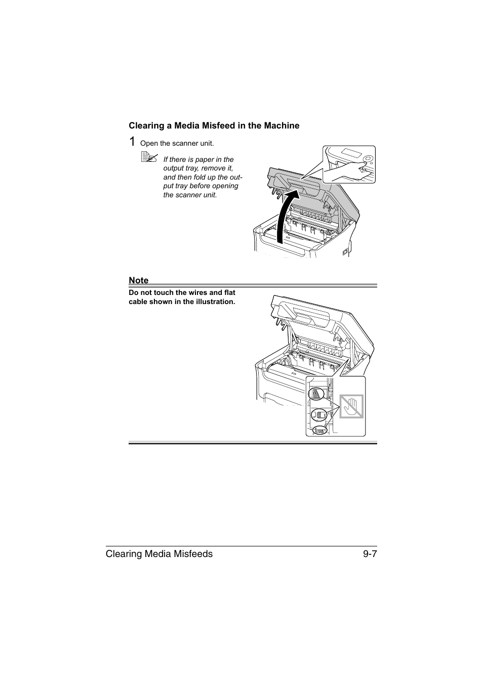 Clearing a media misfeed in the machine, Clearing a media misfeed in the machine -7 | Konica Minolta magicolor 1680MF User Manual | Page 134 / 169