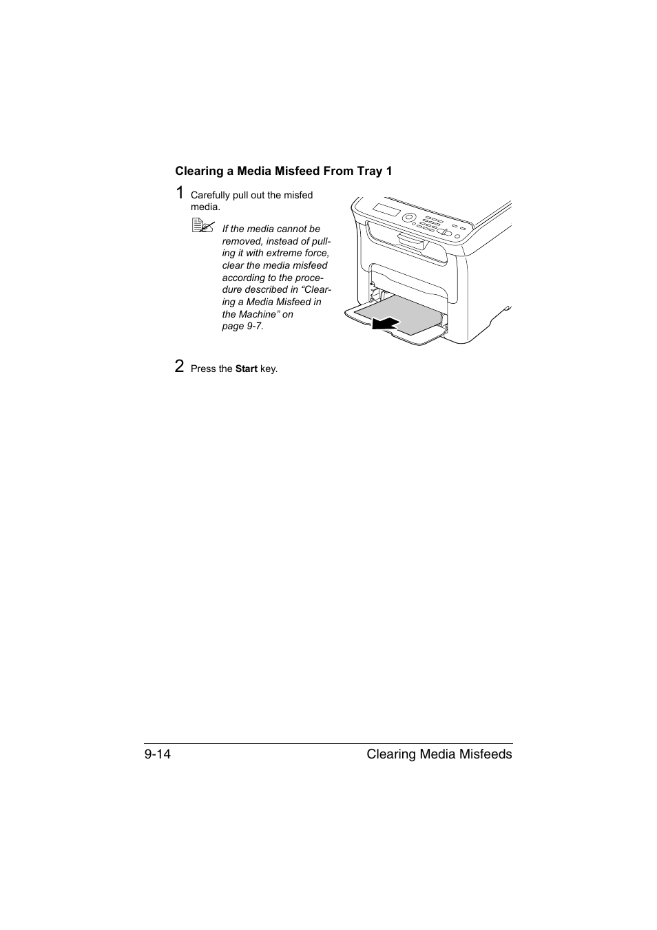 Clearing a media misfeed from tray 1, Clearing a media misfeed from tray 1 -14 | Konica Minolta magicolor 1680MF User Manual | Page 141 / 169