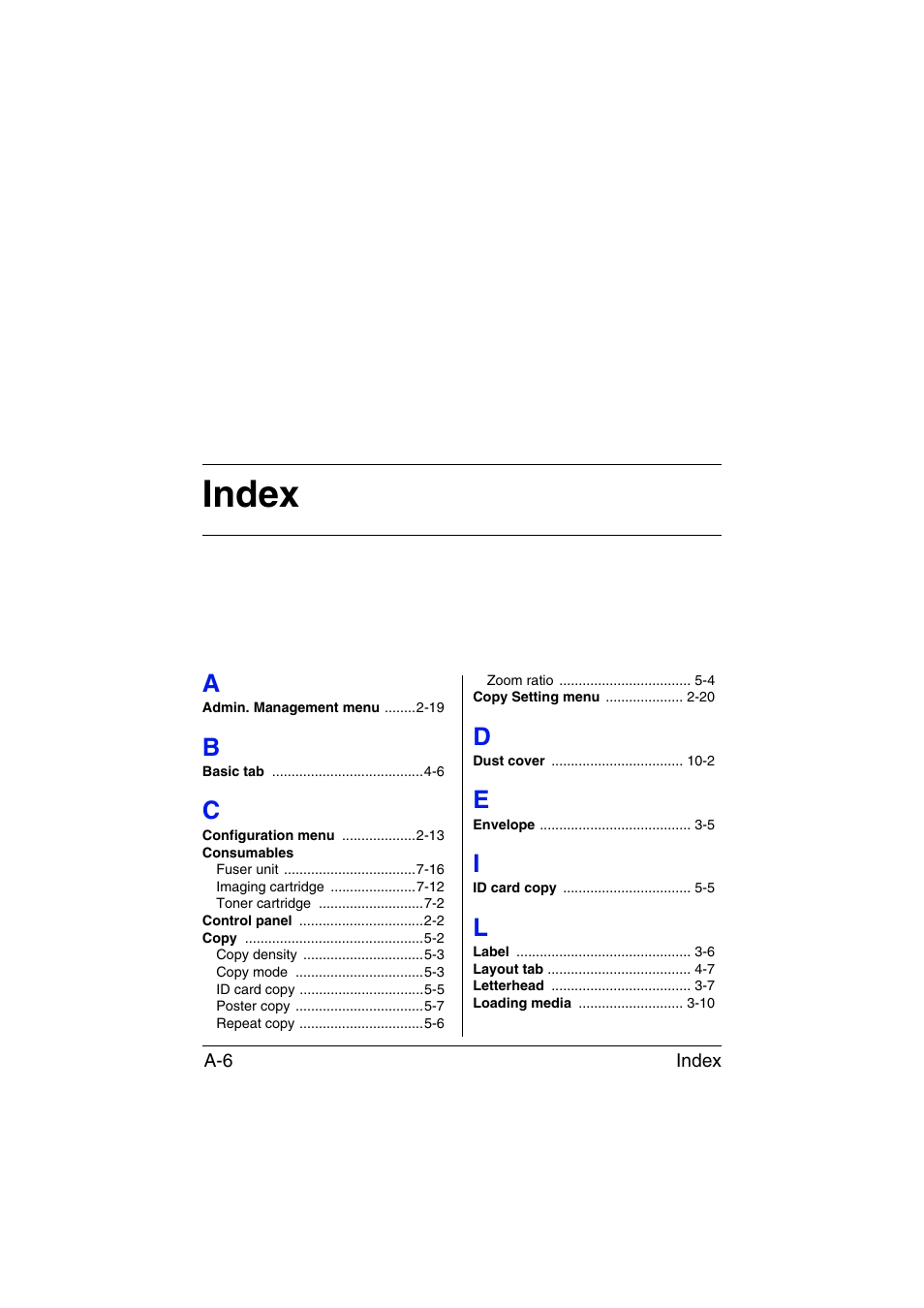 Index, A to l | Konica Minolta magicolor 1680MF User Manual | Page 167 / 169