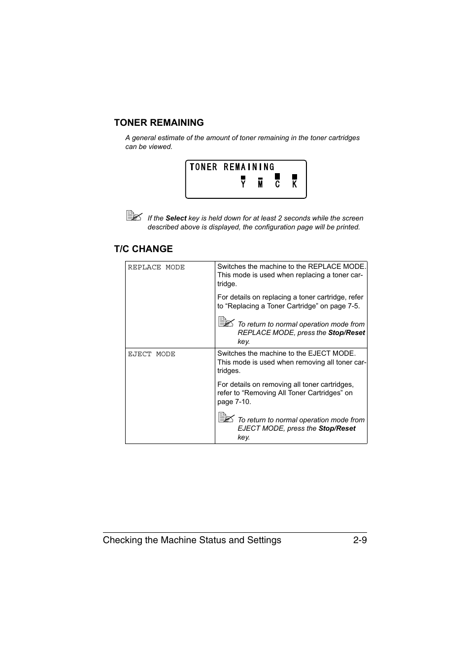 Toner remaining, T/c change, Toner remaining -9 t/c change -9 | Konica Minolta magicolor 1680MF User Manual | Page 30 / 169