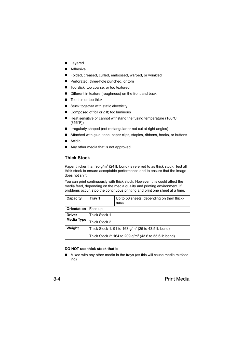 Thick stock, Thick stock -4, Print media 3-4 | Konica Minolta magicolor 1680MF User Manual | Page 45 / 169