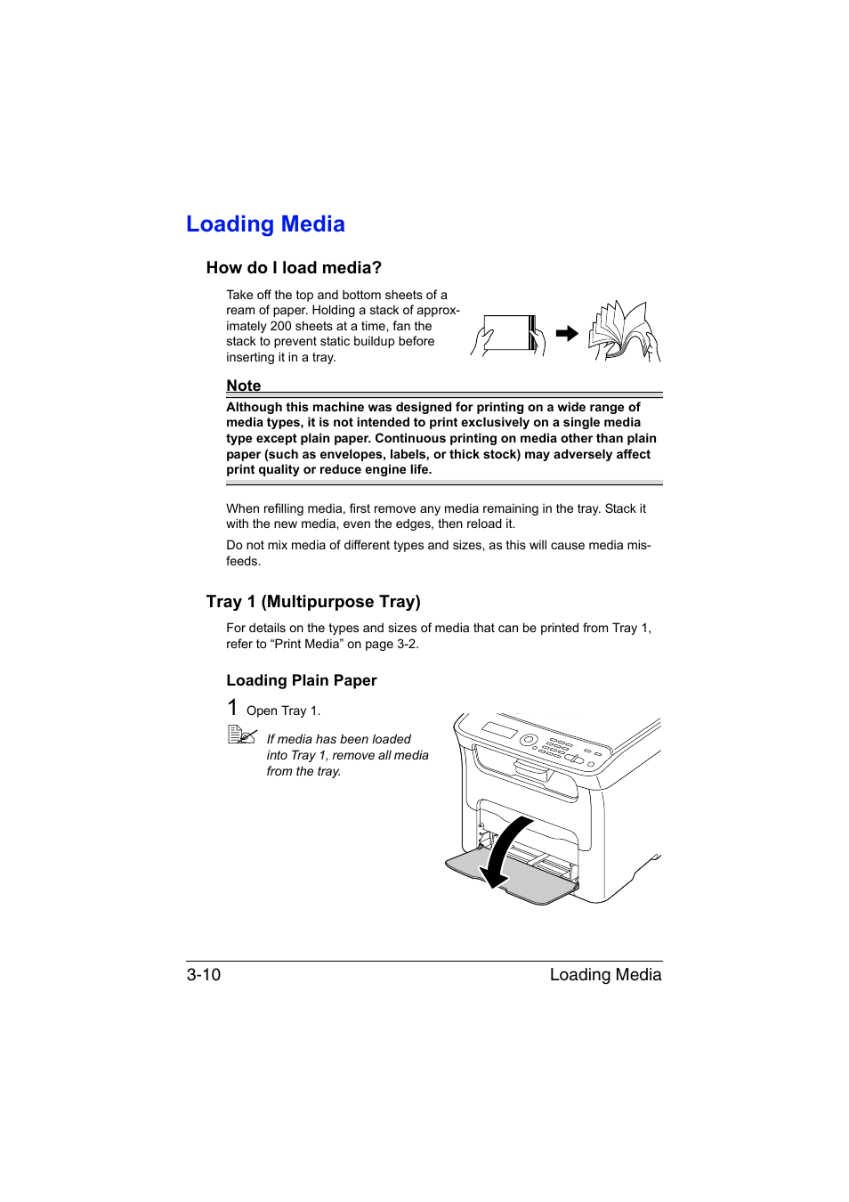 Loading media, How do i load media, Tray 1 (multipurpose tray) | Loading plain paper, Loading media -10, Loading plain paper -10 | Konica Minolta magicolor 1680MF User Manual | Page 51 / 169