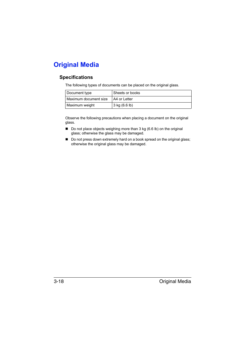 Original media, Specifications, Original media -18 | Specifications -18 | Konica Minolta magicolor 1680MF User Manual | Page 59 / 169
