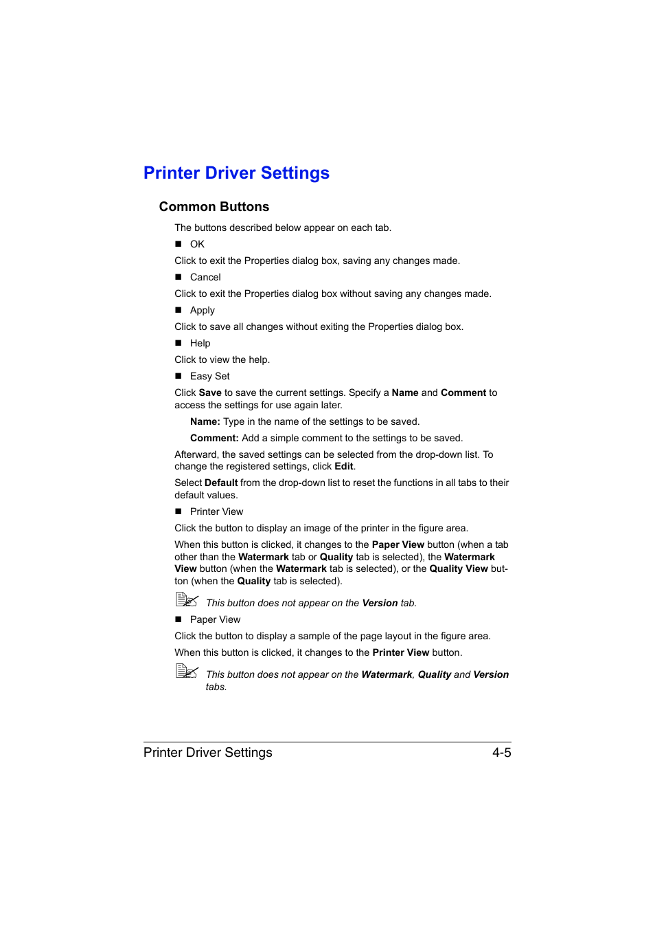 Printer driver settings, Common buttons, Printer driver settings -5 | Common buttons -5 | Konica Minolta magicolor 1680MF User Manual | Page 66 / 169