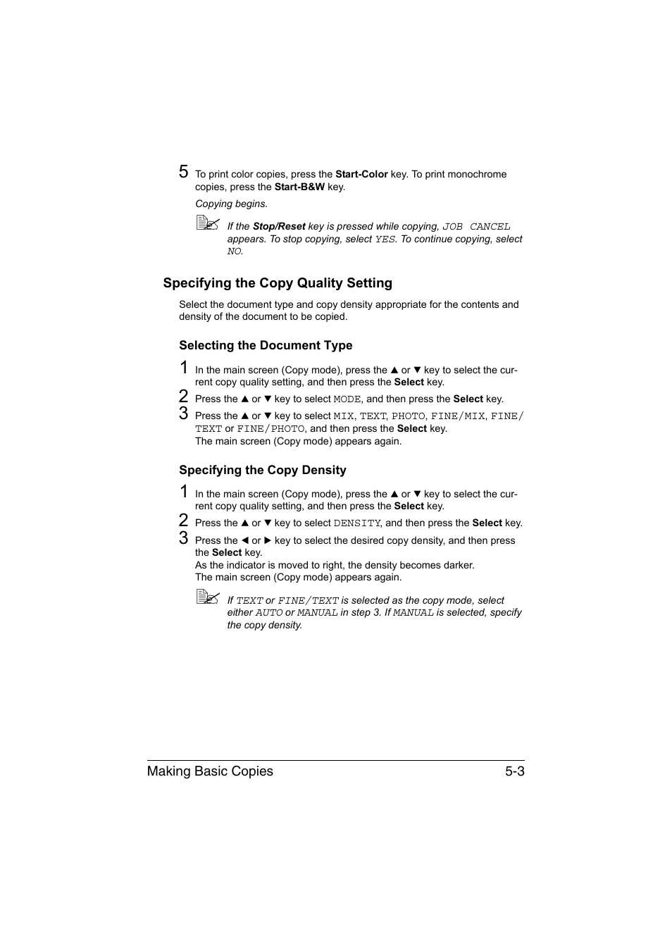 Specifying the copy quality setting, Selecting the document type, Specifying the copy density | Specifying the copy quality setting -3 | Konica Minolta magicolor 1680MF User Manual | Page 72 / 169