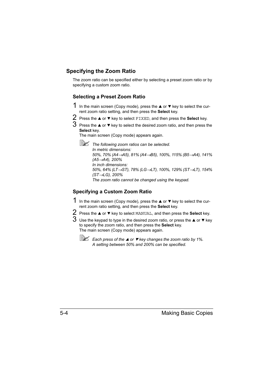 Specifying the zoom ratio, Selecting a preset zoom ratio, Specifying a custom zoom ratio | Specifying the zoom ratio -4 | Konica Minolta magicolor 1680MF User Manual | Page 73 / 169