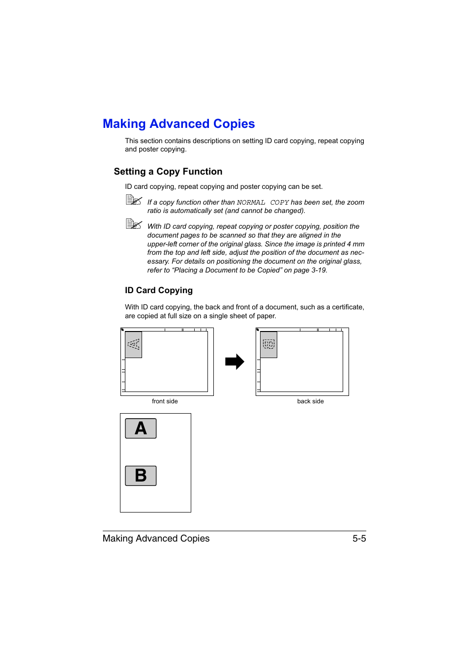 Making advanced copies, Setting a copy function, Id card copying | Making advanced copies -5, Setting a copy function -5, Id card copying -5 | Konica Minolta magicolor 1680MF User Manual | Page 74 / 169