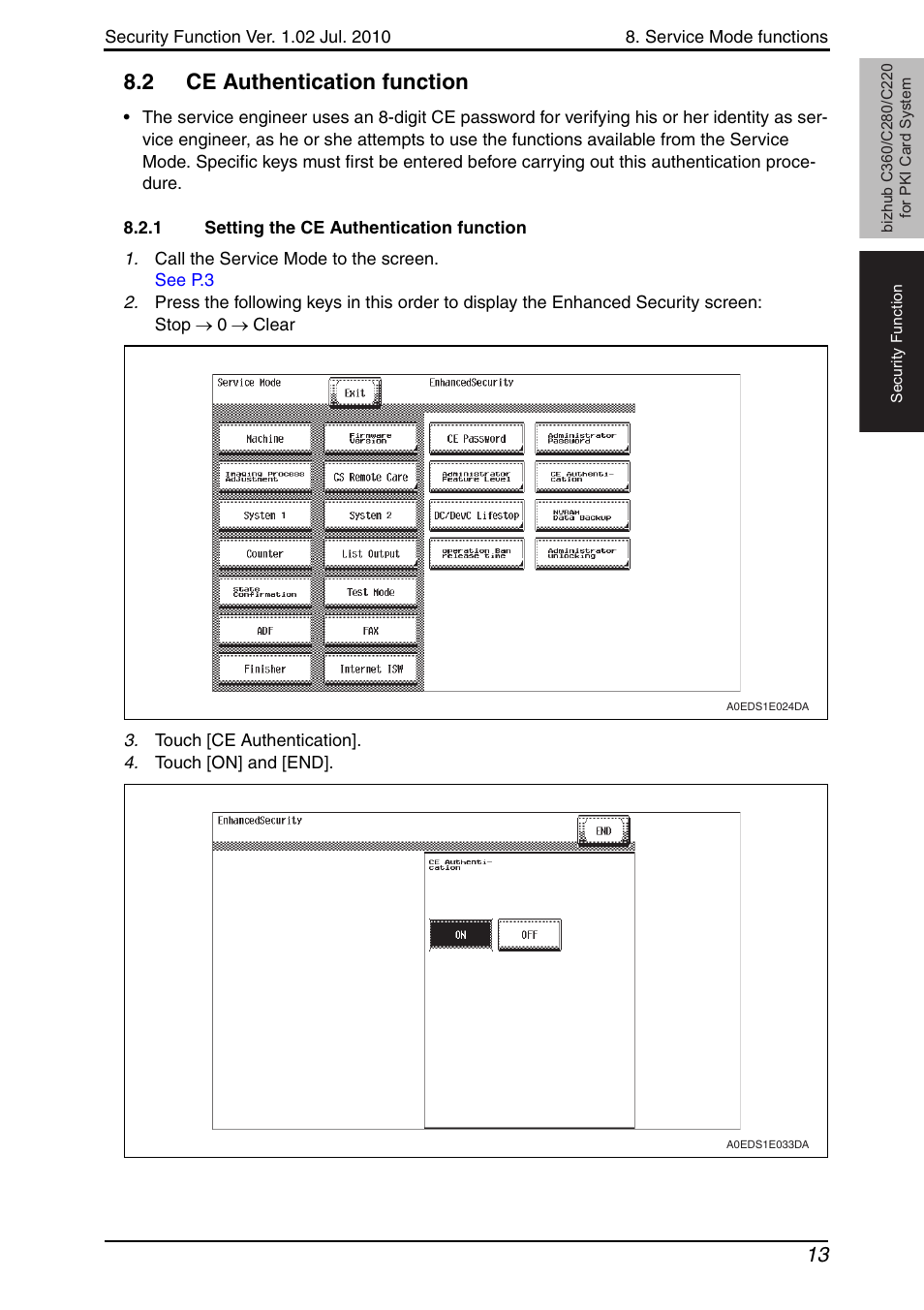 2 ce authentication function, 1 setting the ce authentication function, Ce authentication function | Setting the ce authentication function | Konica Minolta BIZHUB C360 User Manual | Page 17 / 41