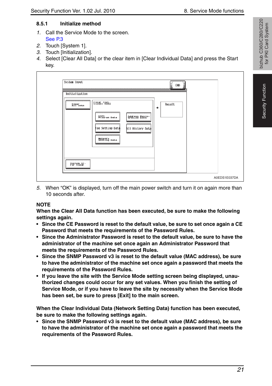 1 initialize method, Initialize method | Konica Minolta BIZHUB C360 User Manual | Page 25 / 41