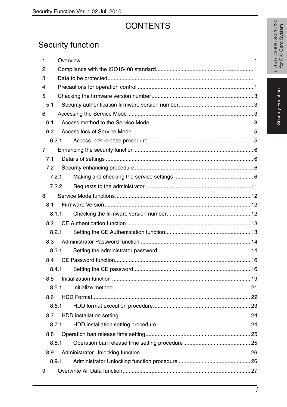 Security function, Contents security function | Konica Minolta BIZHUB C360 User Manual | Page 3 / 41