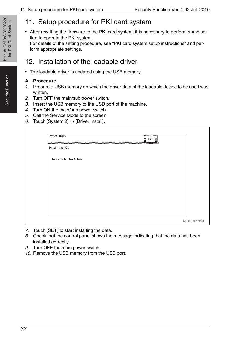 Setup procedure for pki card system, Installation of the loadable driver | Konica Minolta BIZHUB C360 User Manual | Page 36 / 41