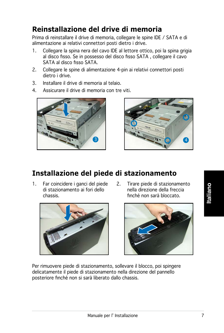 Installazione del piede di stazionamento, Italiano | Asus PC (Desktop Barebone) P2-P5945G User Manual | Page 31 / 80